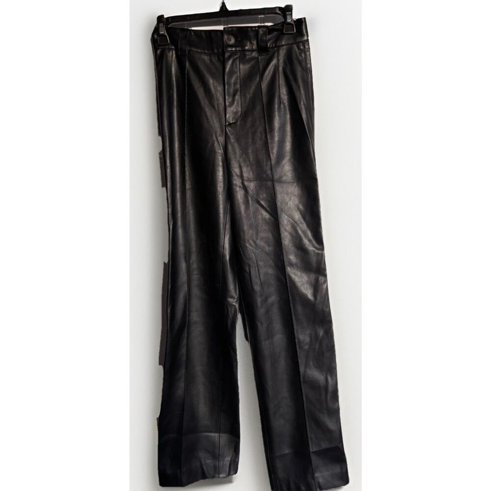 Zara Faux Leather Black Pants XS Wide Leg  Pleather Bikercore Goth Punk